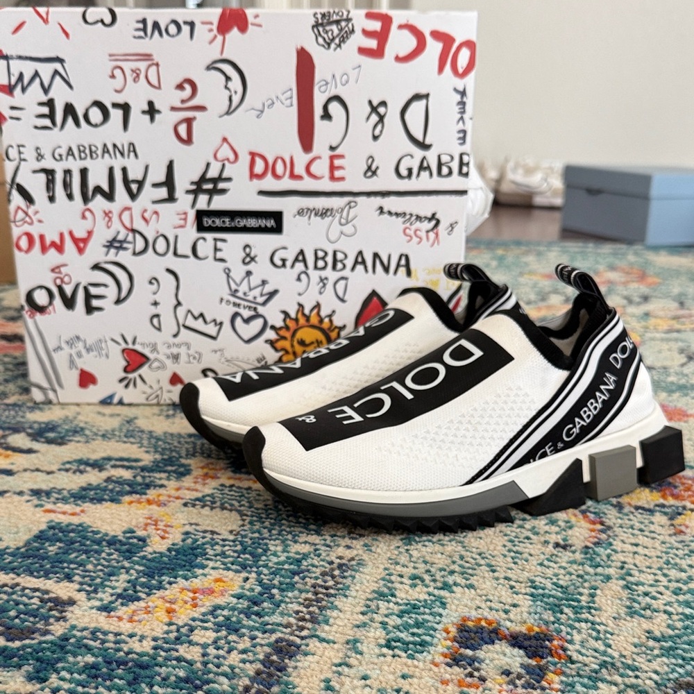 Dolce & Gabbana White and Black Slip-On Sneakers